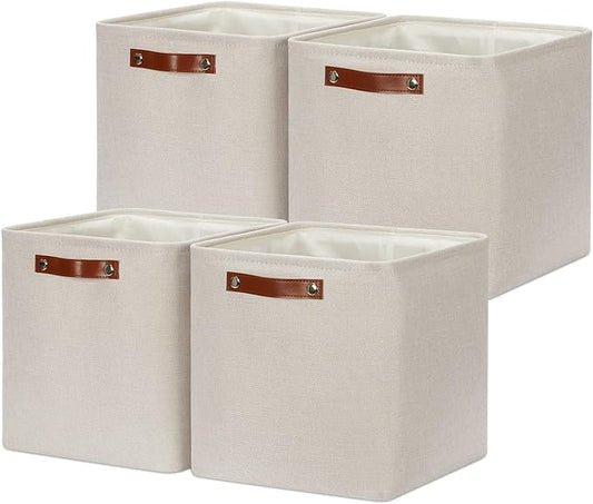 DULLEMELO Baskets For Organizing, Cube Storage Bins 12x12 Storage for Toys, Books and Clothes, Foldable Storage Bin for Office, Home, Shelves, Closets Organizing(4 Pack - 12" Beige)