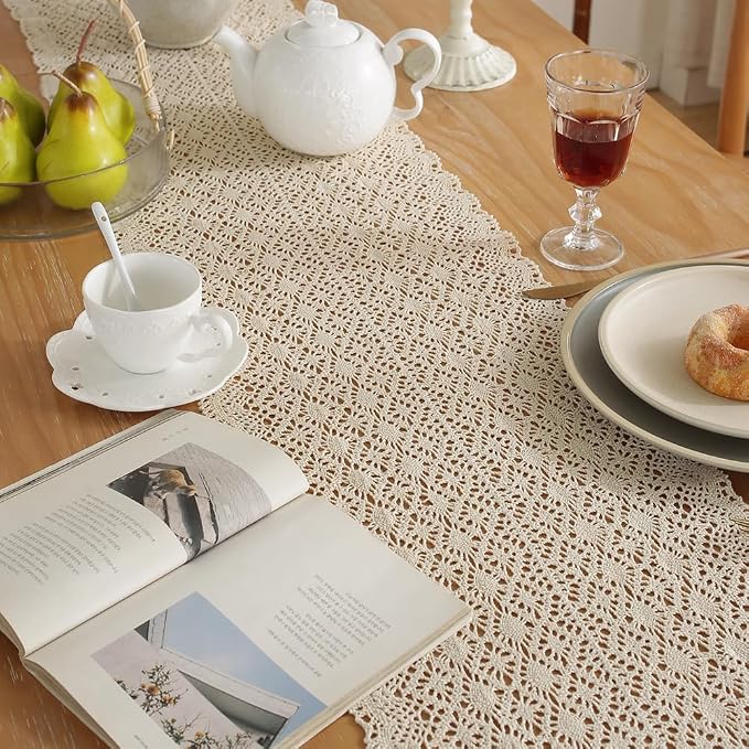meioro Crochet Lace Table Runner, 12x72 Inch Boho Cotton Table Runners - Image 5