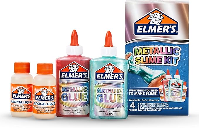 Elmer’s Metallic Slime Kit, Includes Glue and Magical Liquid Activator, 4 Piece Kit - Perfect for Parties, Gift, Kids Activity Time