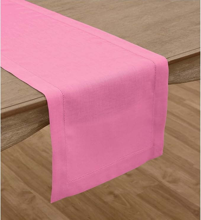 Solino Home 100% Pure Linen Dining Table Runner Flamingo Pink, 14 x 132 in | - Image 2
