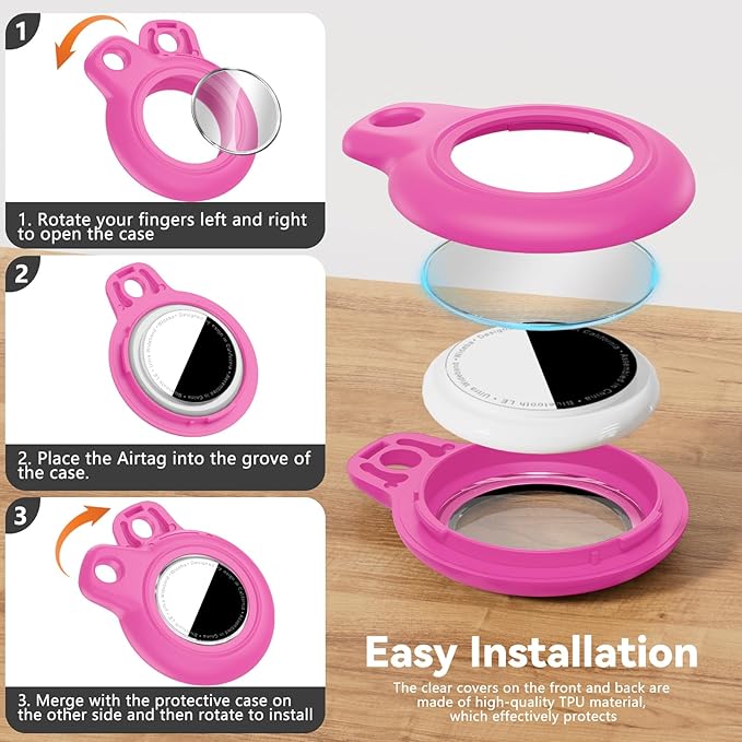 Upgrade Waterproof 2 Pack Airtags Holder with Apple Airtags Keychain, Hard PC Air Tag Case, Anti-Scratch & Shock Air tag Holder, Men's Women's Keyrings & Keychains-White+Rose Red