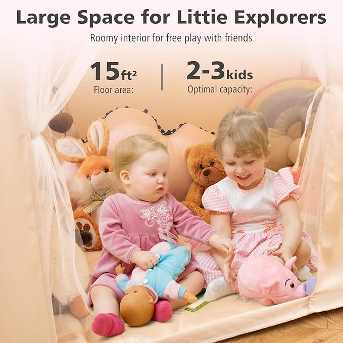 INFANS Kids Play Tent with Glow in The DarkWashable Mat Star Light Windows, Anti-Trip Large Playhouse Toys for Children Boys Girls, Indoor Outdoor Princess Tents Castle for Toddlers (Fluorescent Pink)