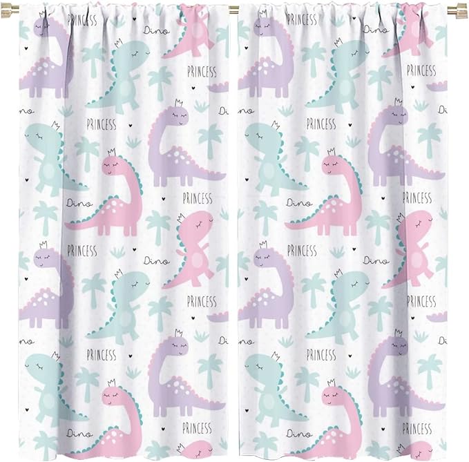 Kids Dinosaur Curtains for Boys Girls Bedroom Decor Cartoon Dino Colorful Cute Funny Animal Wildlife Printed Blackout Rod Pocket Window Drapes for Baby Nursery Playroom W21xL45in 2 Panels
