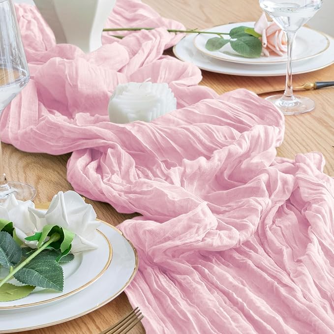 Cheesecloth Table Runner 10FT 4Pcs Blushing Pink Boho Gauze Runners | Cheese - Image 6