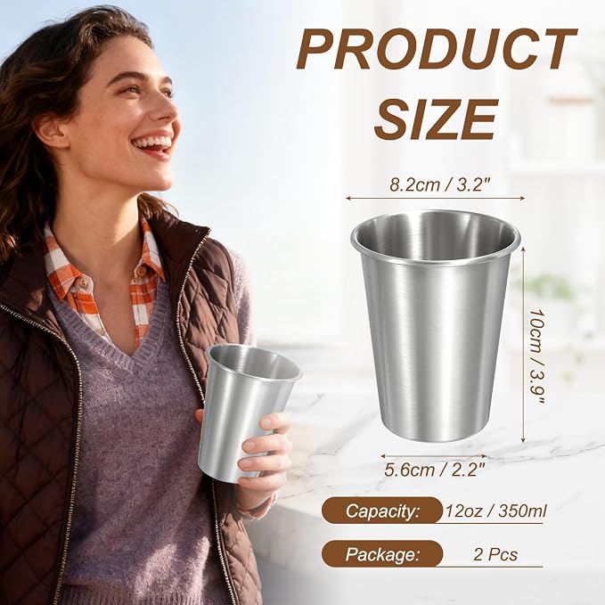 uxcell 2 Pcs Stainless Steel Cups, 12oz/350ml Metal Cups Double Wall Tumbler - Image 2
