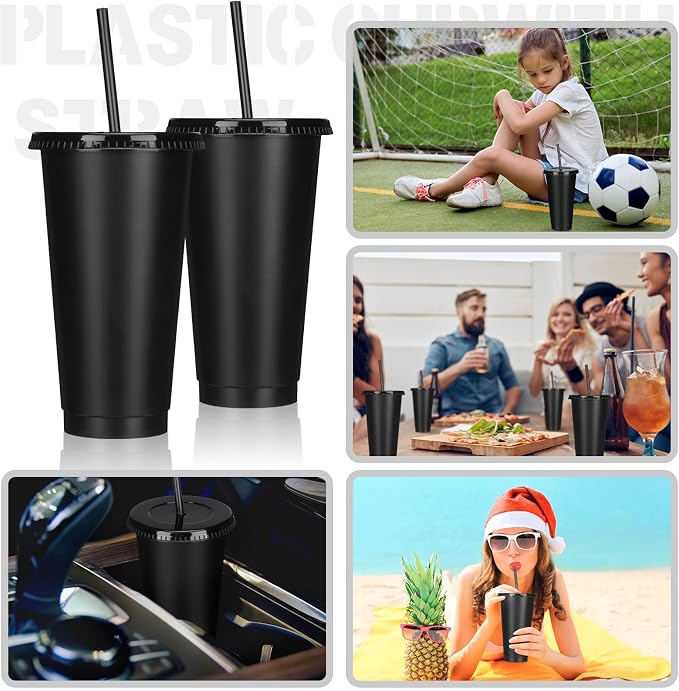 Bokon 60 Sets Tumbler with Straw and Lid Bulk 24 oz Reusable Plastic Cups to Go - Image 5