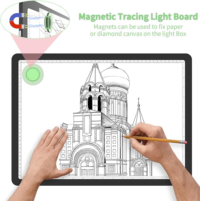 KOBAIBAN A3 Magnetic Light Box for Tracing, Rechargeable Diamond Art Light Board with Side Physical Buttons, 3 Color Light Modes Super Bright Light Pad Light Table for Drawing, Weeding Vinyl (Black)