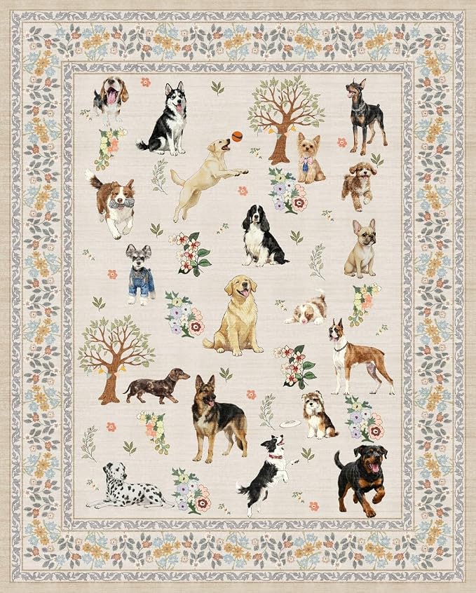 Washable Area Rug 8x10 Beige, Large Soft Dog Rugs by WelcometoBabovid