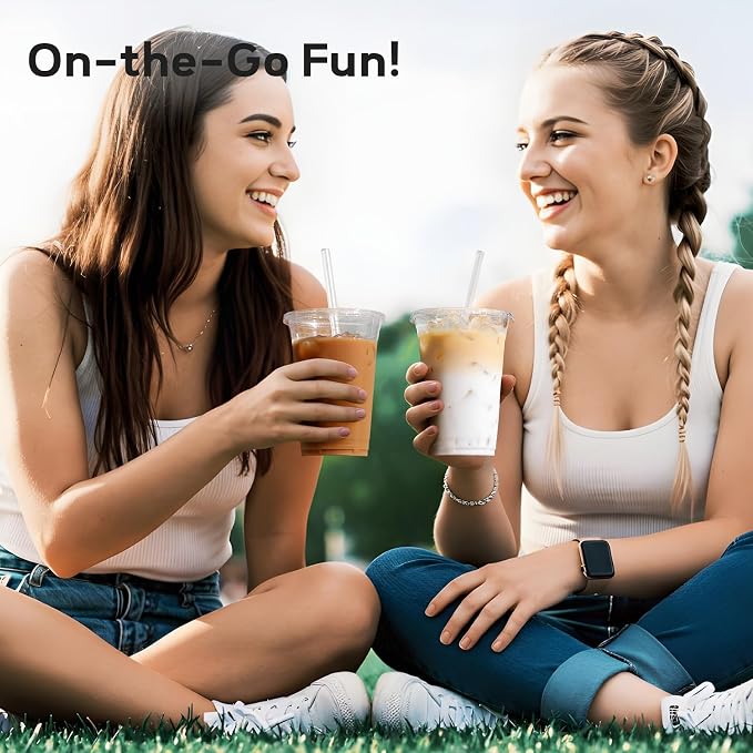 AOZITA 20 oz Plastic Cups with Lids and Straws, 50 Pack, Disposable Iced Coffee - Image 5