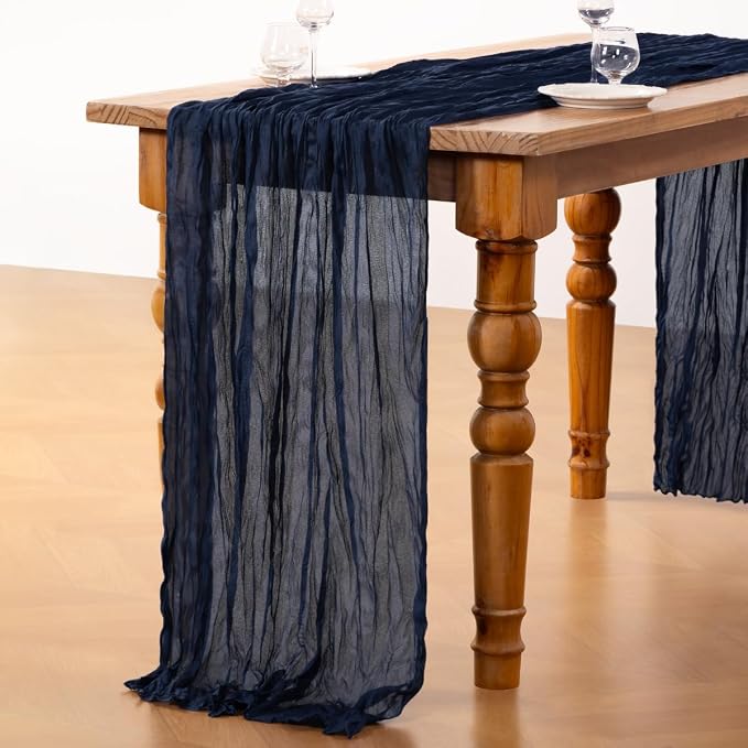 DeZerlor Navy Blue Cheesecloth Table Runners 6 Pack Christmas Runners | - Image 5