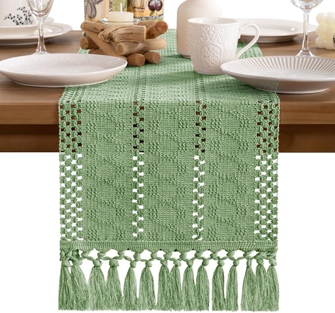 MLMW Boho Sage Green Table Runner 72 inches Short Coffee Spring Easter Table - Image 5