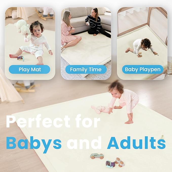1.3" Thick Baby Play Mat for Floor Playpen, 71x79 Large Foam Tummy Time Mat, Padded Support Soft Plush Nursery Rug for Infant Kids Toddler Crawling Kick Activity (Ivory)