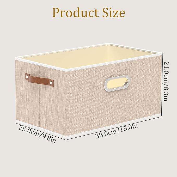 Yawinhe Foldable Storage Baskets for Shelves, Fabric Closet Organizers, Bins with 3 Handles, Cubes for Clothes, Beige, 15''Lx9.8''Wx8.3''H, 6-Pack