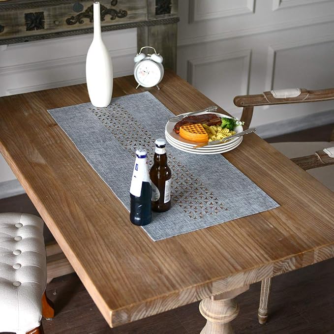 ARTABLE Gray Rectangle Fabric Table Runner Finished Edge 16 x 28 Inch | - Image 3