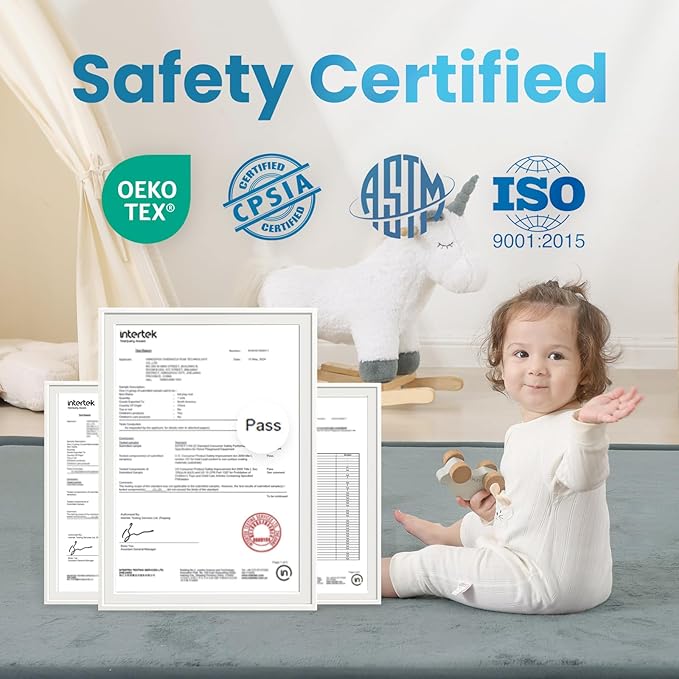 1.3" Thick Baby Play Mat for Floor Playpen, 71x59 Large Foam Tummy Time Mat, Padded Support Soft Plush Nursery Rug for Infant Kids Toddler Crawling Kick Activity (Light Grey)