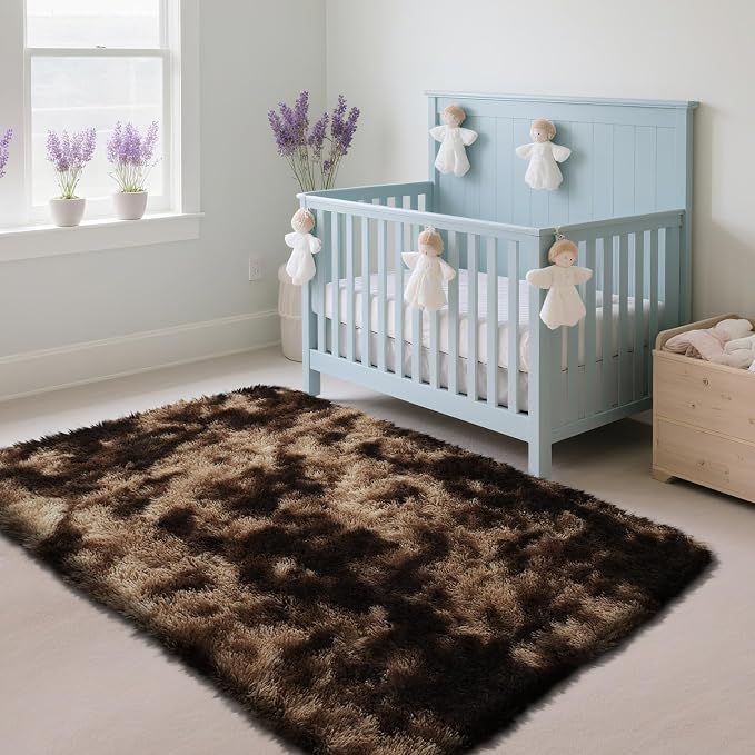 Fluffy Rug Shag Area Rug, Mottling Brown 2x4 Area Rugs - Image 2