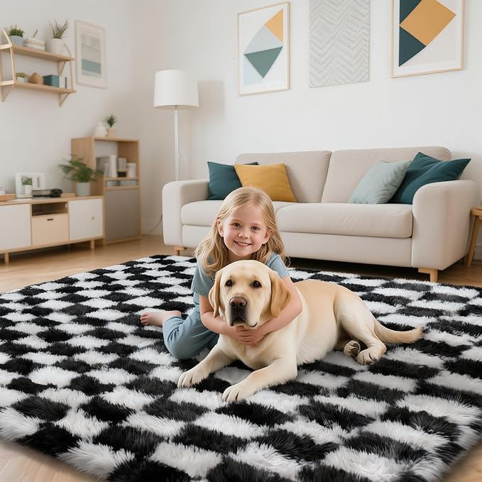 Checkered Rug for Bedroom, 3x5 Black and White Area Rugs, Classic Checkered - Image 5