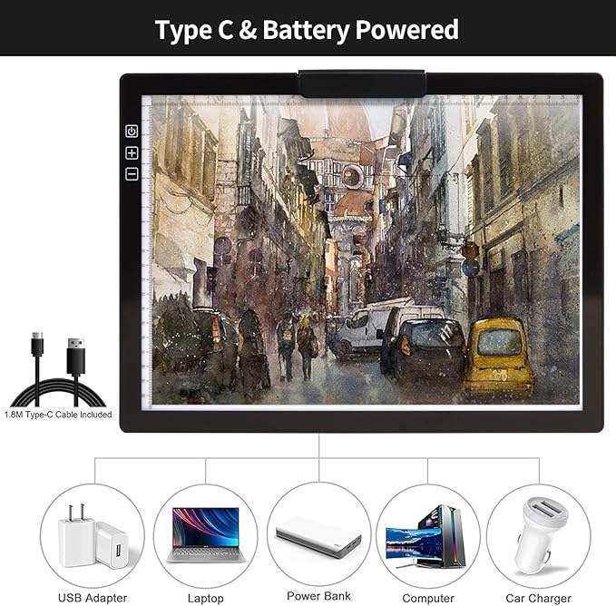 KOBAIBAN Wireless A4 LED Light Pad with Innovative Stand, Top Clip, Stepless/ 6-Level Dimmable Brightness Rechargeable tracing Light Box/Board for Cricut Vinyl, Weeding Tool, Diamond Painting, HTV