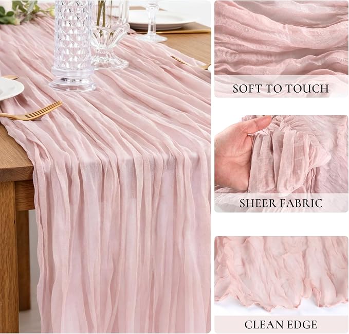 6 Pack Dusty Pink Cheesecloth Table Runner 35x120 Inch Semi Sheer Boho Gauze - Image 2