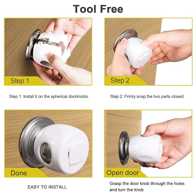 Door Knob Safety Cover for Kids, Child Proof Door Knob Covers, Baby Safety Door knob Handle Cover Lockable Design (4 Pack)
