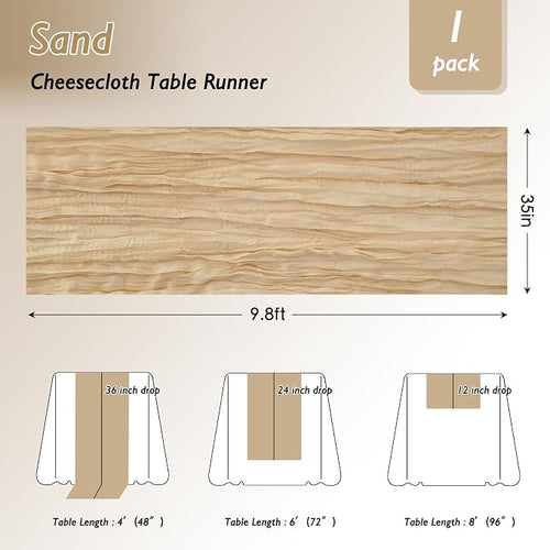 1 Pack Sand Cheesecloth Table Runner 120 Inch Boho Wedding Decor | Cheesecloth - Image 2