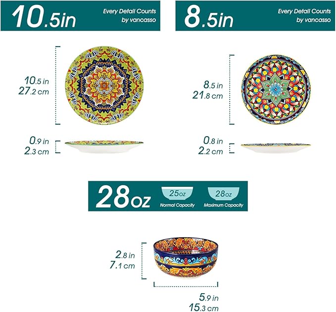 vancasso Plates and Bowls Sets, 12-Piece Porcelain Dinnerware Set Service - Image 2