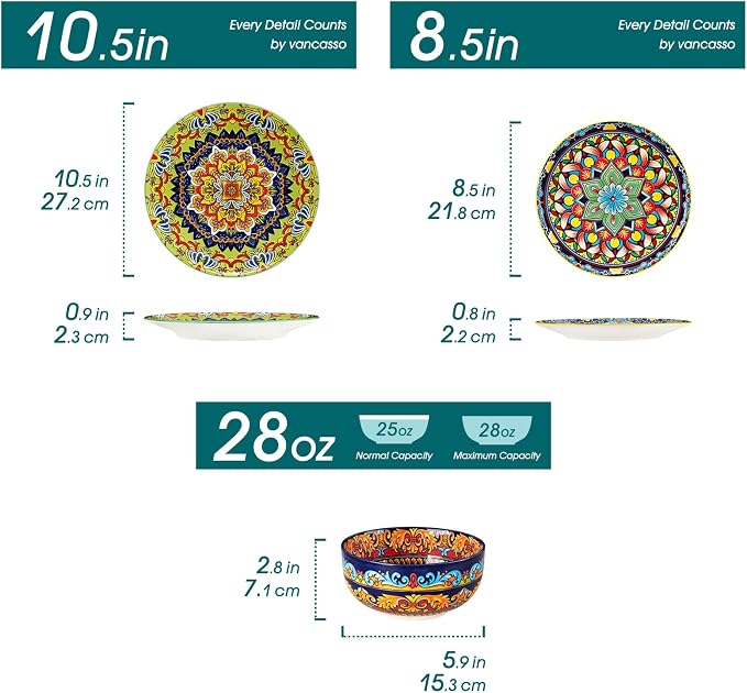 vancasso 18-Piece Dinnerware Sets, Ceramic Plates and Bowls Sets Service - Image 2