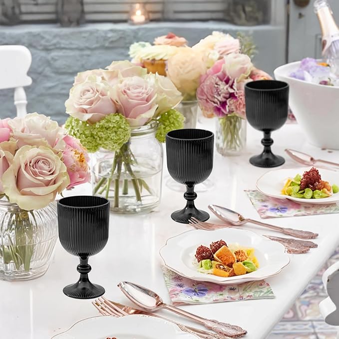 24 Pcs Black Vintage Wine Glasses, 11 Ounces Colored Glass Water Goblets - Image 4