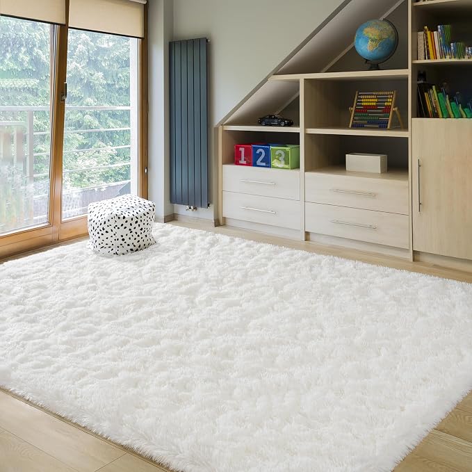 BENRON Fluffy Rugs for Living Room 6x9 Cream White, Washable Large Area Rugs - Image 7