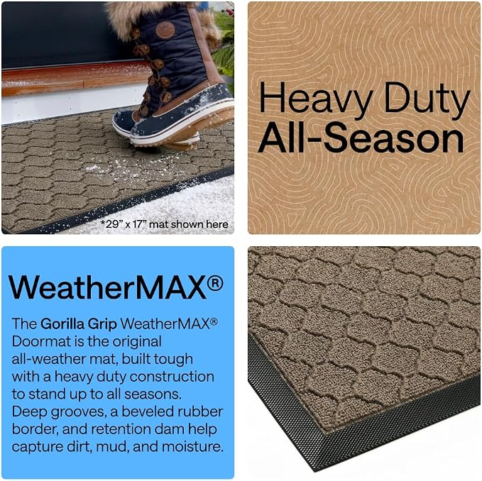 GORILLA GRIP 100% Waterproof All-Season WeatherMAX Doormat, US Designed Natural - Image 4