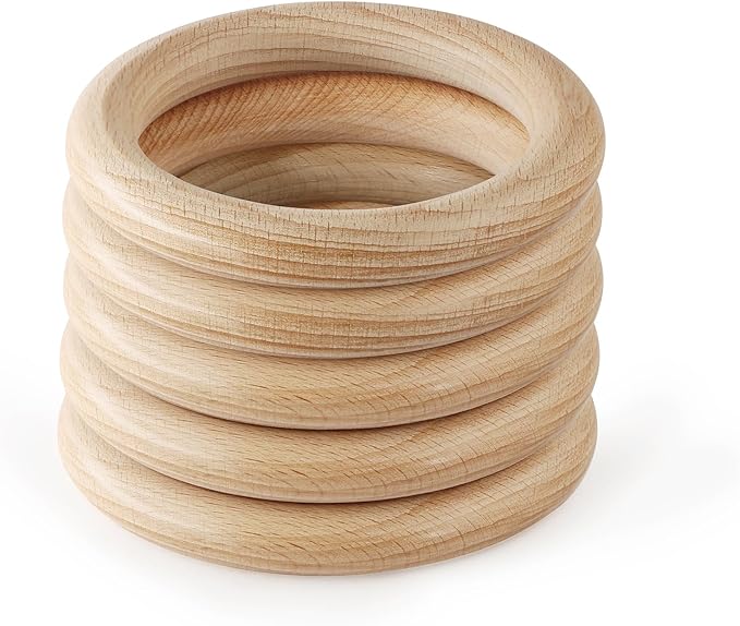 FoDau770 5pcs Natural Beech Wooden Rings, Unfinished Solid Wood Rings Heavy by FoDau770