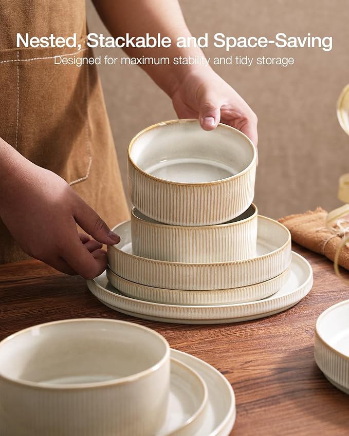 Famiware Star Stoneware Dinnerware Set, Cappuccino White | 7.5" Shallow Pasta - Image 5