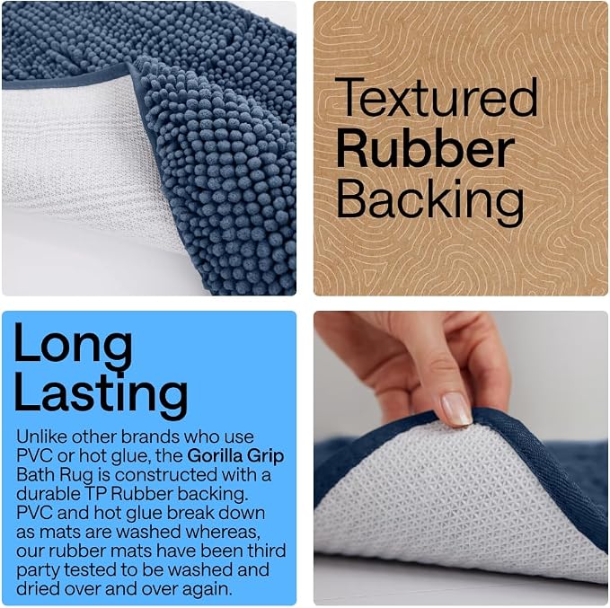 GORILLA GRIP Bath Rug Mat 60x17, Soft Absorbent Chenille, Quick Dry Microfiber - Image 3