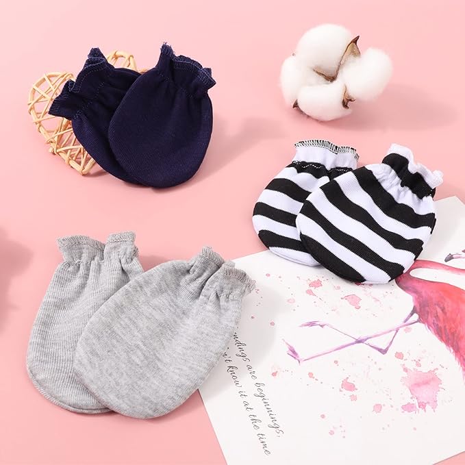 Newborn Baby Mittens No Scratch Cotton Elastic Wrist Gloves Infant Toddler Mittens for Baby Boy Girl 0-6 Months