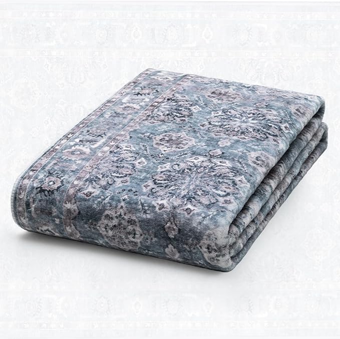 SERISSA Boho Area Rug 5x7 Blue Grey, Washable Large Rugs - Image 5