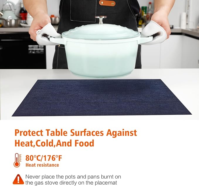 Placemats Set of 6, Vinyl PVC Heat Resistant Washable Placemats Set, Non Slip - Image 4