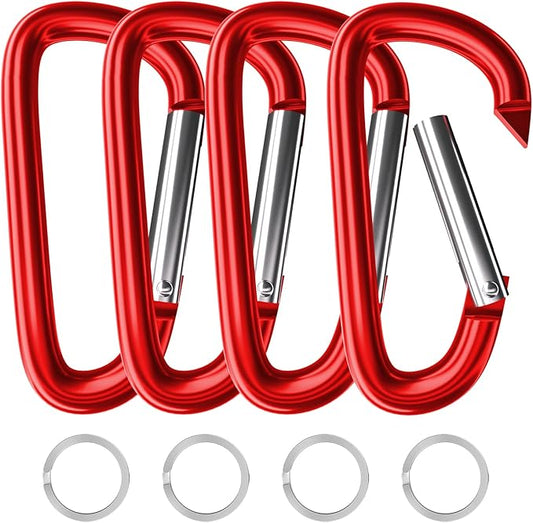 sprookber 4" & 5" Extra Large Aluminum Carabiner D Ring, Caribeener Clips, Spring Snap Hook for Keychain Clip, Set of 4