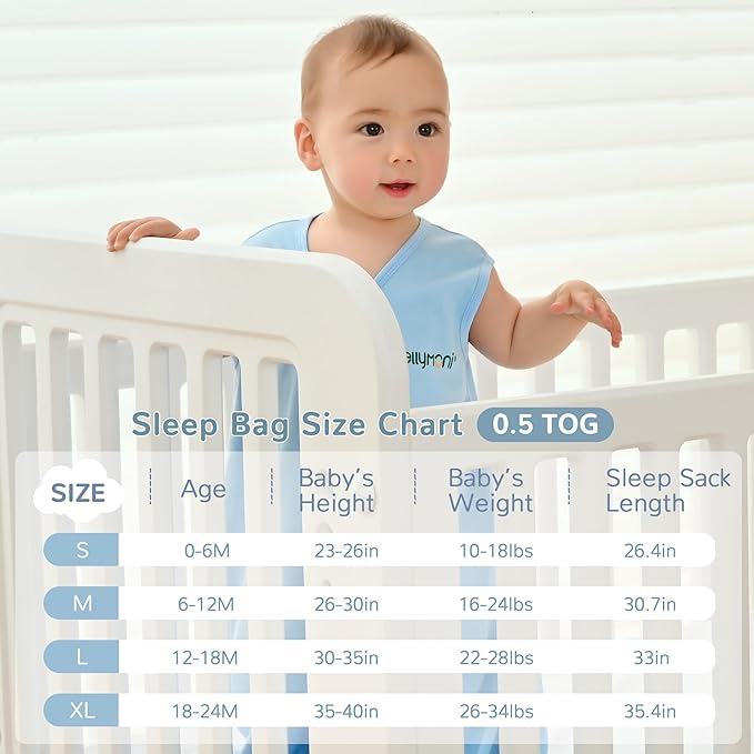 JELLYMONI Baby Sleep Sack 18-24 Months 100% Cotton Wearable Blanket, 0.5 TOG Soft Lightweight Toddler Sleeping Sack 3 Pack 2-Way Zipper Newborn Sleep Sacks
