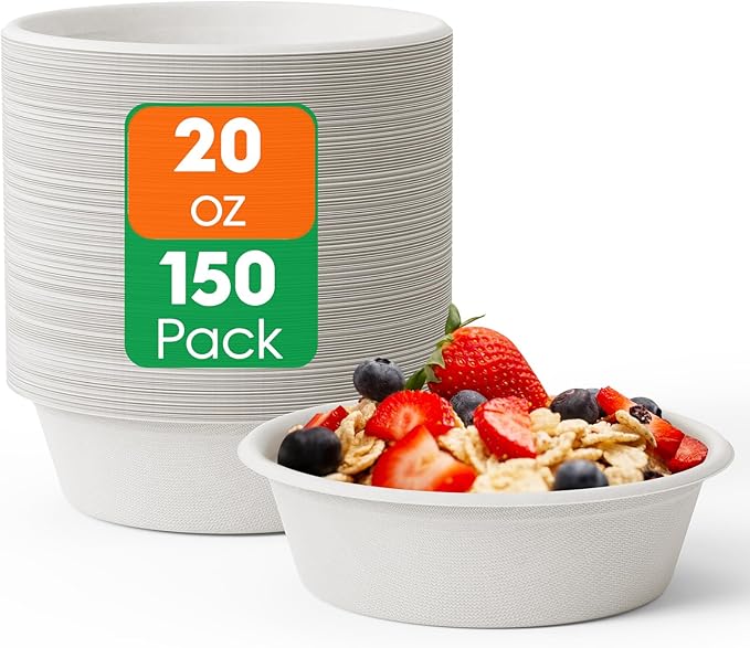 20 OZ 150 Count Disposable Compostable Paper Soup Bowls by ECOLipak