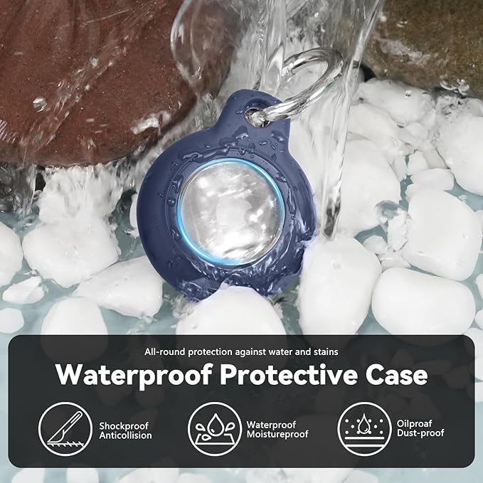 Upgrade Waterproof Airtags Holder with Apple Airtags Keychain, Hard PC Air Tag Case, Anti-Scratch & Shock Air tag Holder,Men's Women's Keyrings & Keychains, for Dog,Car Key,Luggage -Navy Blue