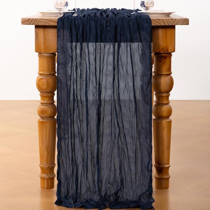 DeZerlor Navy Blue Cheesecloth Table Runner 1 Pack Christmas Runner | 120Inches - Image 4