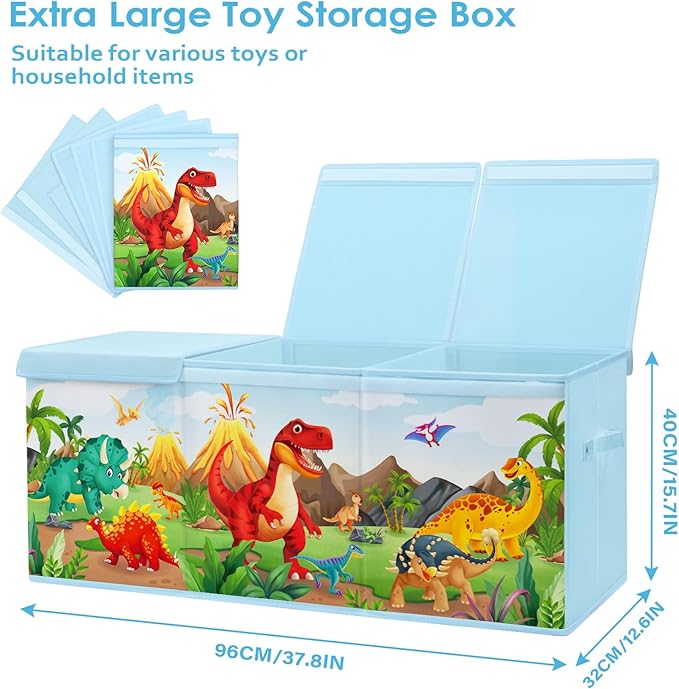 Large Toy Box Chest Organizer with Flip Lid for Kids, Collapsible Oxford Toy Storage Box with Handles for Boys Girls, Sturdy Waterproof Storage Organizer for Bedroom Playroom Nursery, 37.7×12.5×15.7''