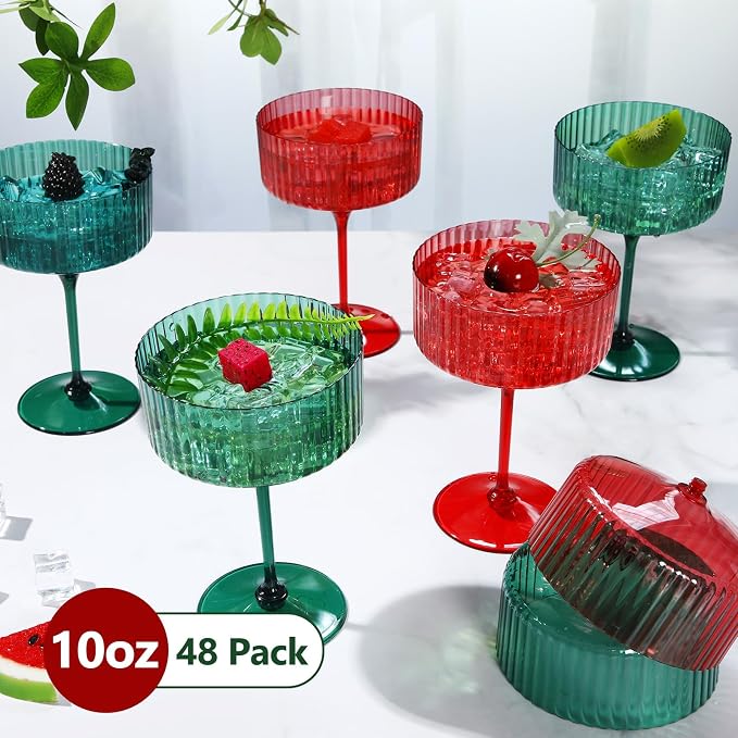 Jingmore 48 Pcs Ribbed Martini Glasses 10 oz Disposable Plastic Vintage Ribbed - Image 3