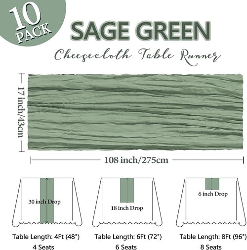 10 Pack 17 x 108 Inch Sage Green Table Runner Cheesecloth | Gauze Cheese Cloth - Image 2