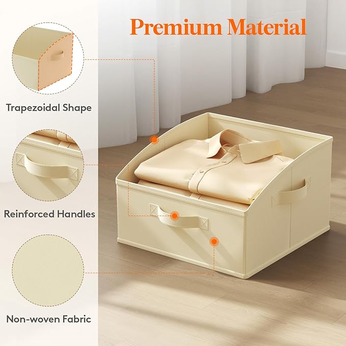 Lifewit Storage Baskets for Shelves, 6 Packs Non-woven Fabric Trapezoid Closet Organizer Bins with Handles, Foldable Clothing Containers Box for Clothes, Toy, Towel, Book, DVD, Hats, Small-Beige