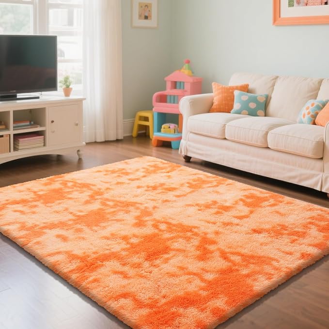 Mottling Orange Fluffy Rug Shag Area Rug, 6x9 Area Rugs - Image 2