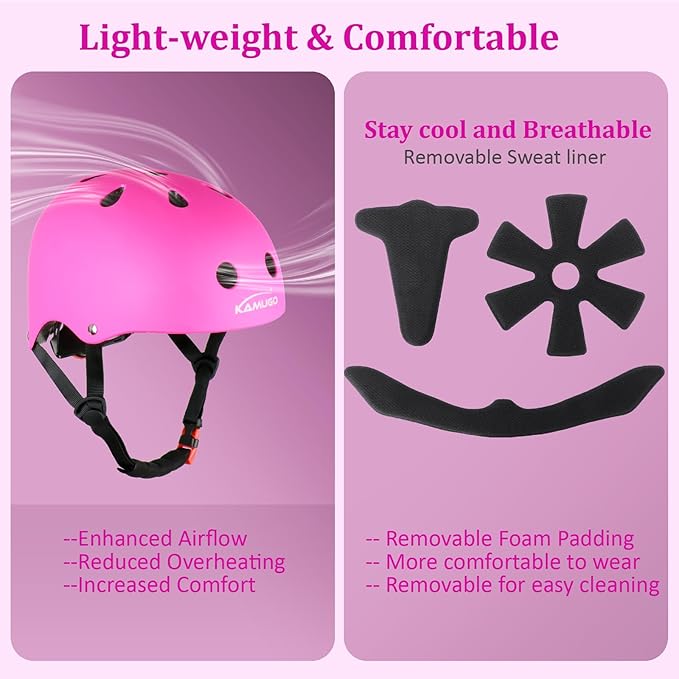 KAMUGO Kids Adjustable Helmet, with Sports Protective Gear Set Knee Elbow Wrist Pads for Toddler Age 2-8 Boys Girls, Bike Skateboard Hoverboard Scooter Rollerblading Helmet Set