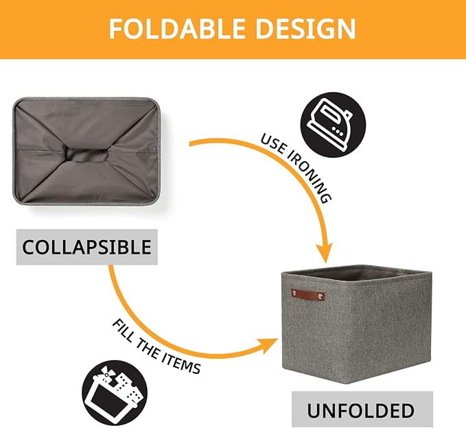 DULLEMELO Grey Storage Baskets for Organizing 2 Pack 16"x12"x12" Fabric Shelf Baskets for Gifts Empty Large Storage Organizer for Closet,Clothes,Toys,Bedroom (Grey)