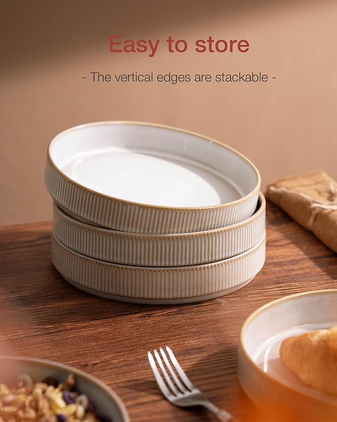 famiware Star 7.5" Pasta Bowls Set of 4, Plate Bowls, Cappuccino White | Double - Image 6