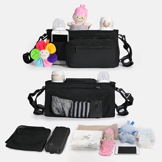 Momcozy Universal Stroller Organizer with Insulated Cup Holder Detachable Phone Bag & Shoulder Strap, Fits for Stroller like Uppababy, Baby Jogger, Britax, BOB, Umbrella and Pet Stroller